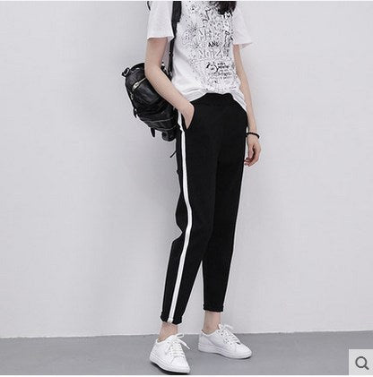 ZADORIN Top Side Striped Harem Pants Women Black High Waist